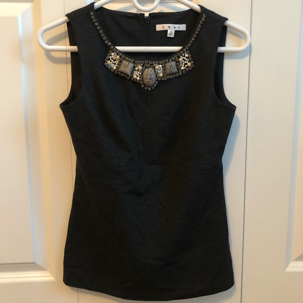 Cabi 508 dark gray embellished sleeveless tank